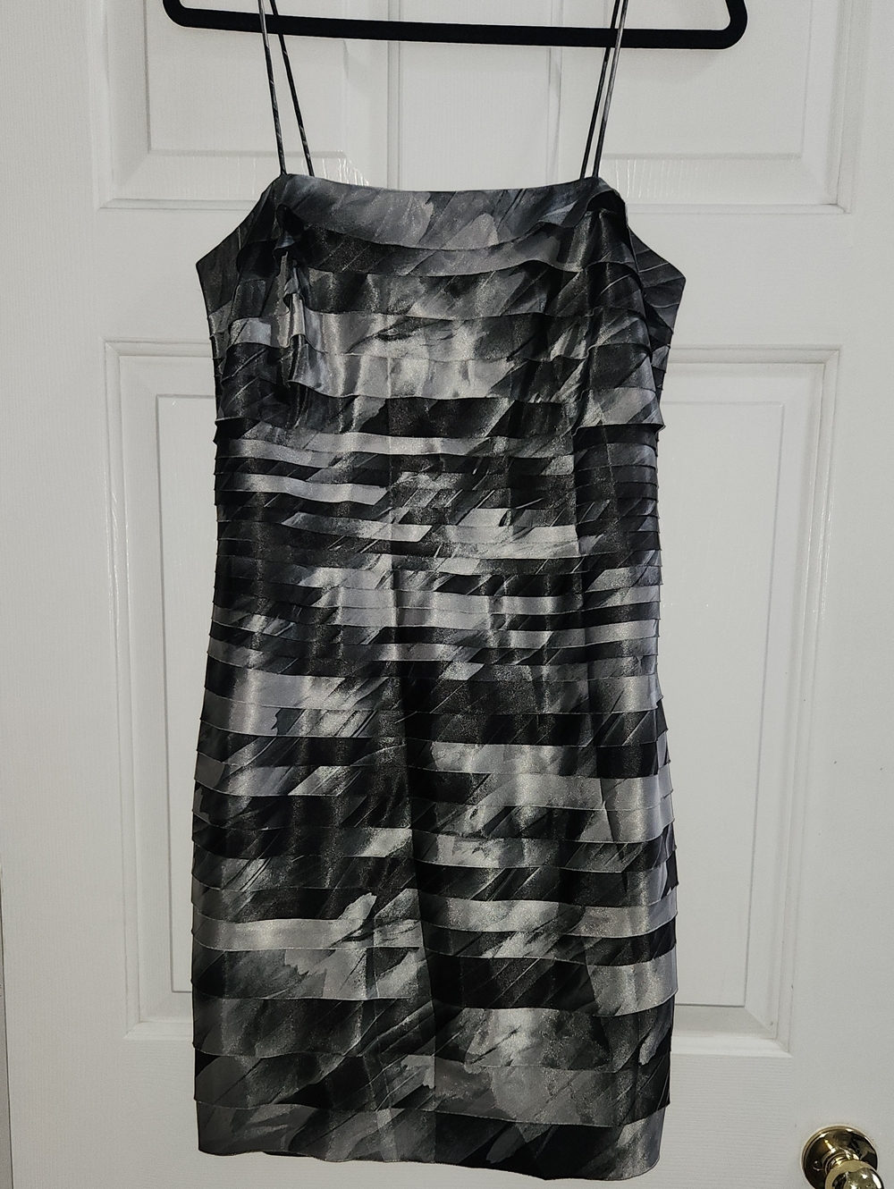 JS Collections Black & Silver Striped Spaghetti Strap Mini Dress